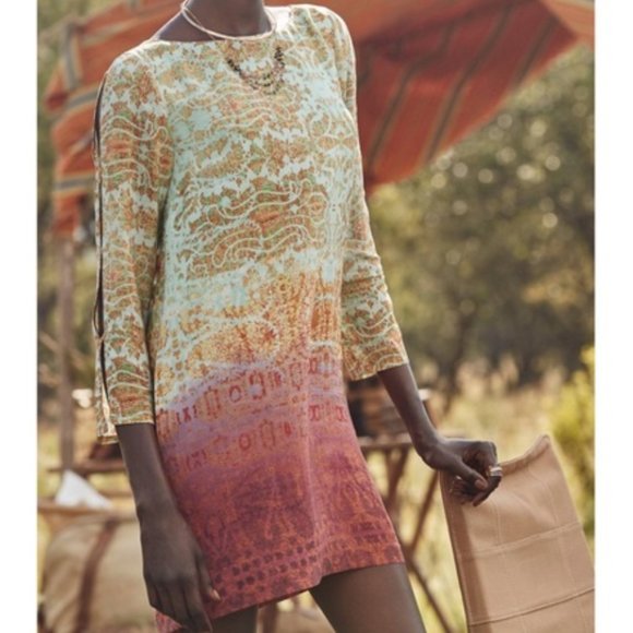 Anthro Maeve Cleome Silk Ombre Print Dress - Picture 3 of 8